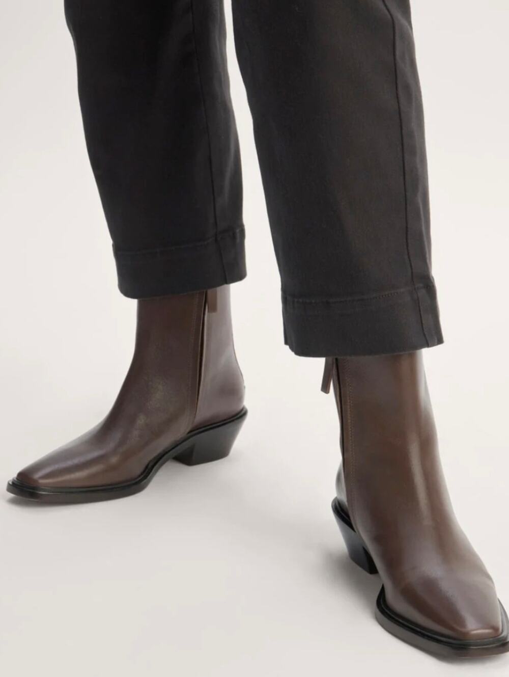 NEW Everlane The Havana Deep Brown Leather Pointed Toe Ankle Booties Heel 6.5